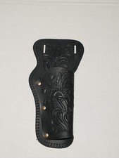 HOLSTER TOY GUN HOLDER BLACK PLASTIC TOOLED WESTERN STYLE UNMARKED HORSE ACORNS.