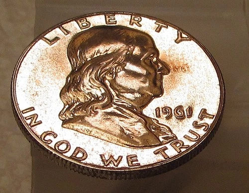 1961  Franklin Gem Proof Half Dollar  " MONSTER  ORIGINAL TONING " #1014 - 5