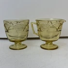 Vintage Set Federal Depression Glass Amber Rosemary Pedestal Creamer Sugar Dish