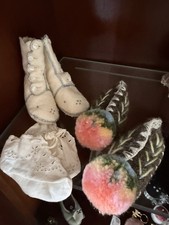 Lot of 3 Antique Felt, Cloth Buttoned Baby Boots Shoes Slippers Victorian Dolls