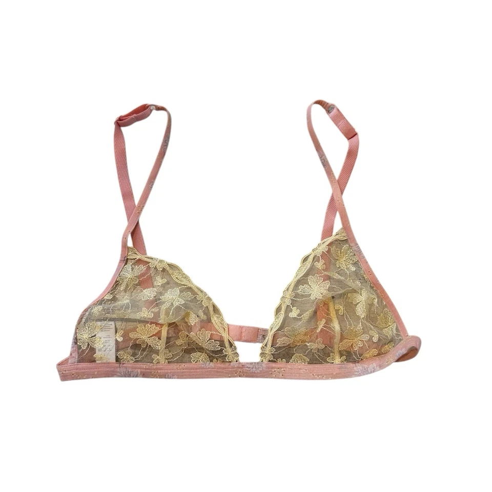 La Perla Bralette Bra Size 34 Yellow/Orange Lace Triangle Lingerie Underwear - Imagem 3 de 4