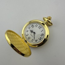Gold Tone Pocket Watch 46mm Hunter Case Arabic Dial Round - New Battery