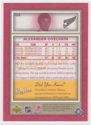 2005-06 BEEHIVE HOCKEY NO. 102 ALEX OVECHKIN ROOKIE (RED) FREE SHIPPING - Picture 2 of 2