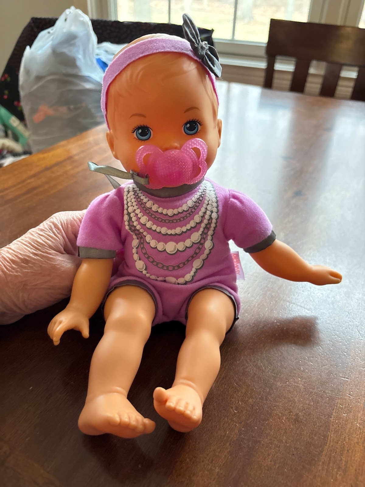 Mattel Little Mommy Baby  Doll Purple Necklace Blue Eyes-Afr