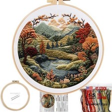Boho Nature Landscape Embroidery Kit for Beginners - Flowers Hills Pre-Stamped
