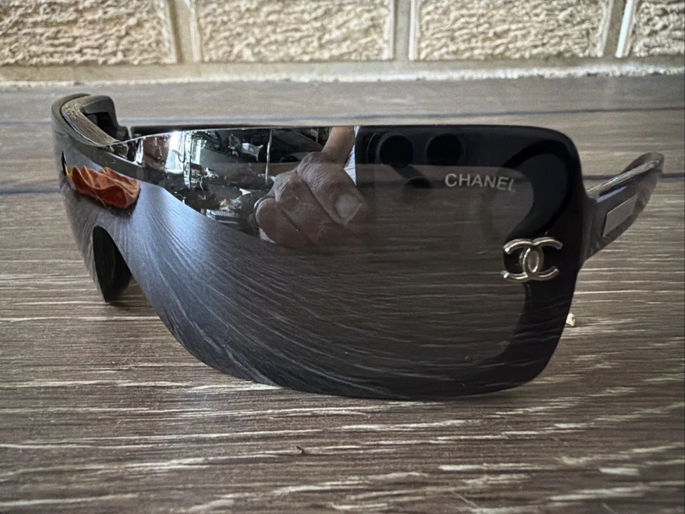 CHANEL 3439 Black Wrap Shield Sunglasses Vintage Y2K Ships Same Day Fast - Image 2 of 4
