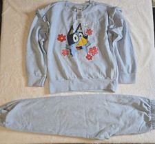 Bluey Girls 6X 2pc Sweatshirt Sweatpants Set Light Blue Glitter Floral Lounge