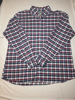 LL Bean Slightly Fitted Mens Shirt Long Sleeve XXL Red White Blue Plaid 510043