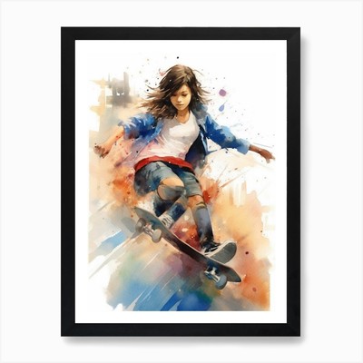 Mädchen Skateboarding in Sao Paulo, Br gerahmtes Wandbild Poster Leinwanddruck Bild