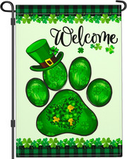 Welcome St Patricks Day Garden Flag Shamrock Irish Dog Paw Garden Flag Happy St