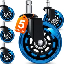 Office Chair Wheels for Casters - 3" Rubber Wheels for Computer Gaming Desk C