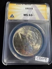 GORGEOUS Shine 1923 $1 Silver Peace Dollar MS 63 ANACS ESTATE US Coin cb624