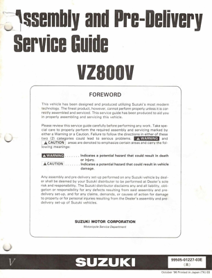 NOS Genuine Suzuki Assembly and Pre-Delivery Service Guide/Manual