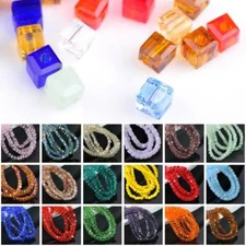 100pcs 3mm Cube Square Faceted Crystal Glass Loose Spacer Crafts Beads lot