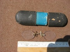 Antique Pince Nez, Pinch Nose Spectacles No Frame Glasses, Original Case Vintage