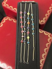 14k Solid Yellow Gold Light Blue 5 Evil Eye Kids Child Baby Hand Made Bracelet