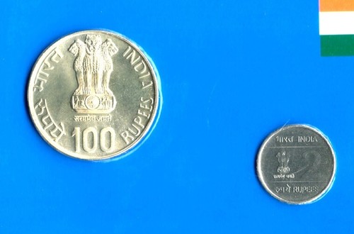 2007 RS. 100 (SILVER) & RS. 2 INDIAN AIR FORCE PLATINUM JUBILEE 2 COINS UNC SET - Picture 2 of 8