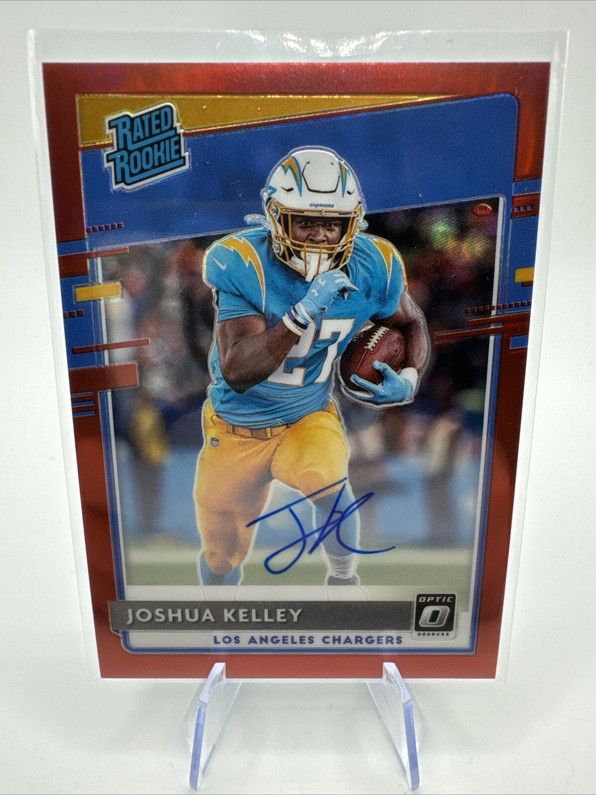 2020 Optic Rated Rookies Red Prizm Auto /50 Joshua Kelley #188 Charger RC AU