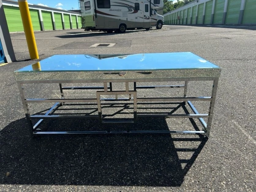 Mirrored Coffee Table Glass Top Modern Acrylic Cocktail Coaster 723077 On Wheels - Imagem 4 de 4