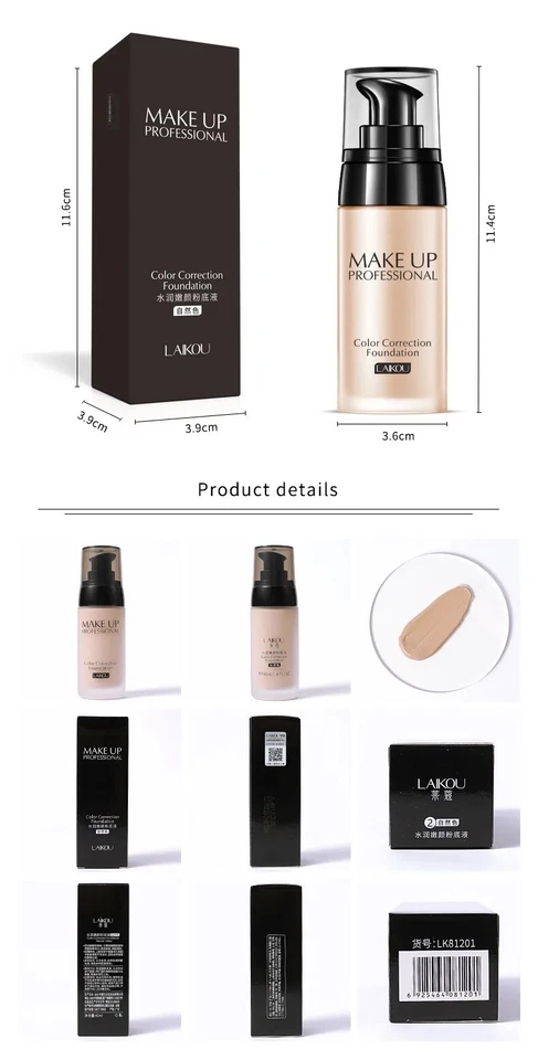 Laikou Make-up Basis Foundation Foundation Concealer Hydrat 40 ml - Bild 2 von 4