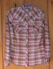 Roper Pink & Brown Plaid Long Sleeve Pearl Snap Shirt, Women's S