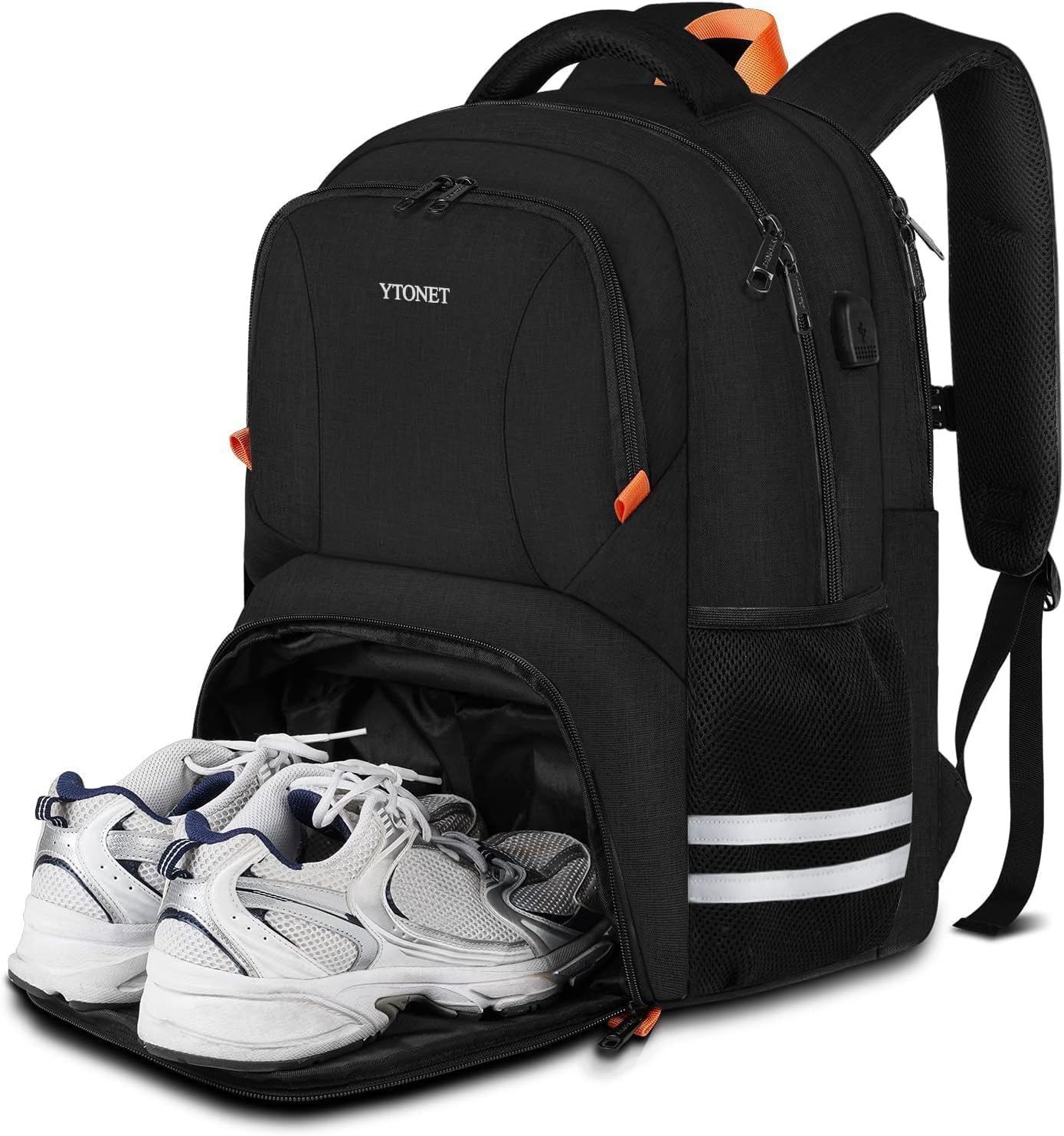 Ytonet Gym Backpack for Travel Sports, Water Resistant, USB Port, Black