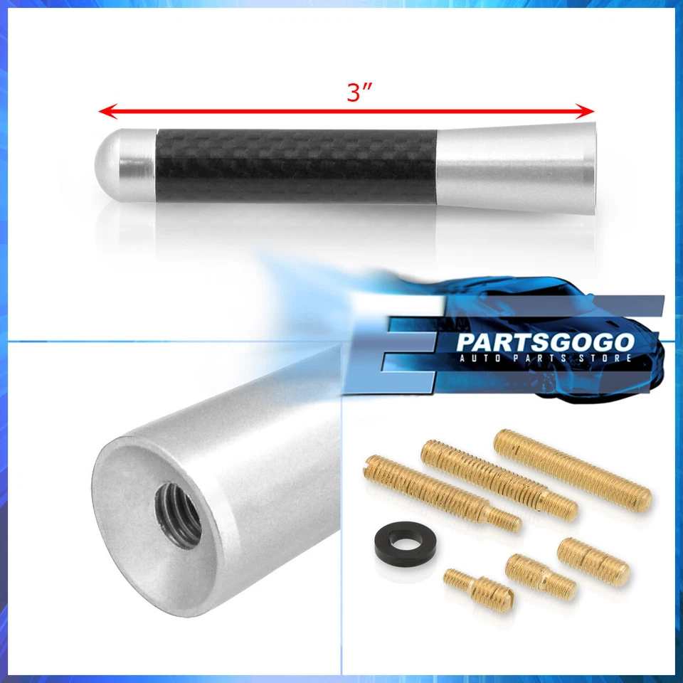 For Mazda 76mm 3" JDM Silver Carbon Fiber Short Screw On Type Car Radio Antenna Foto 2 de 3