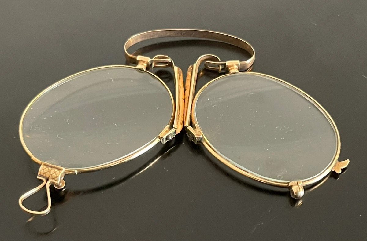 Antique 14K Gold Folding Spectacles, Pince Nez Reading Glasses and