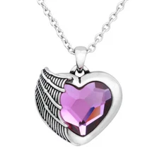 Heart necklace single angel wing purple heart crystal stainless steel Controse
