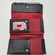 Enzo Angiolini Women's Leather Black Tri Fold Wallet 7x4" Red Tapestry Style