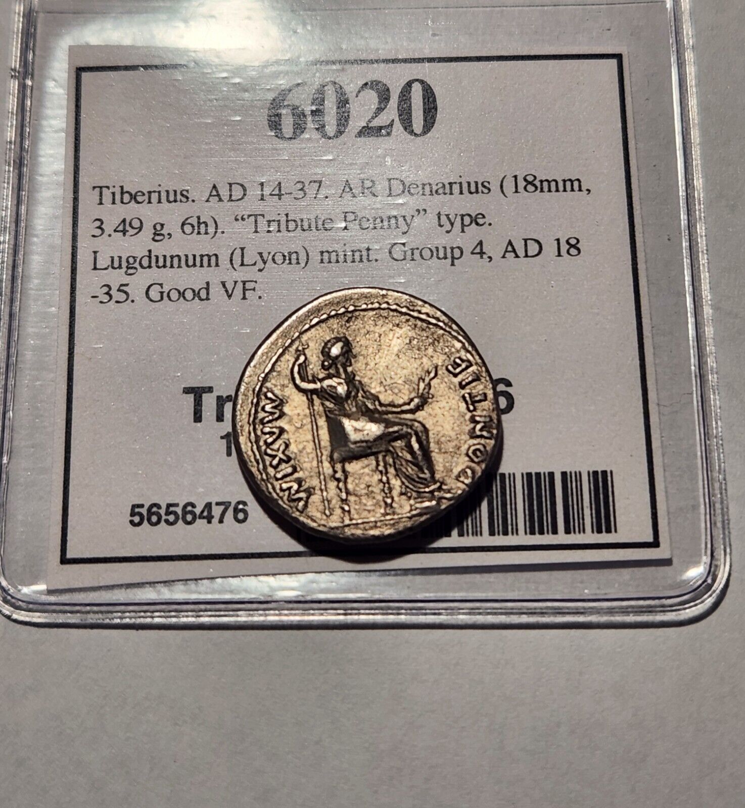 Tiberius. AD 14-37. AR Denarius (18mm, 3.49 g, 6h). “Tribute Penny” type.