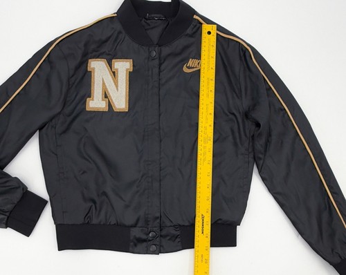 Nike Jacket Girls Large Black Full Zip Varsity Jacket Satin Pockets - Picture 5 of 12