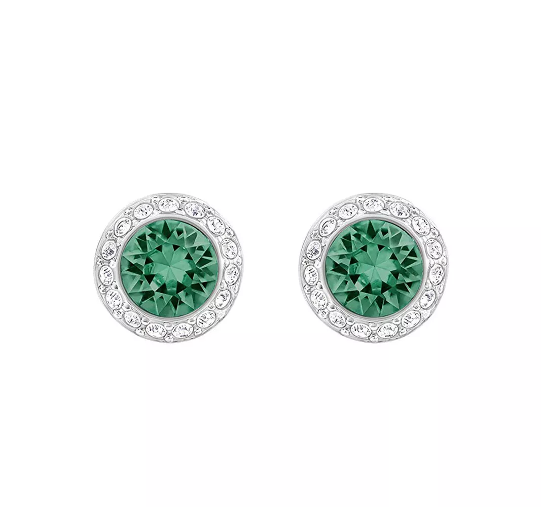 YPMCO 12mm Scarabaeus Green Swarovski Crystal Silver Leverback Earrings