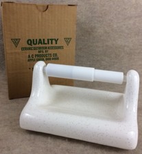 MIDCENTURY MODERN Vtg White Speckled Retro Ceramic TP Toilet Paper Tissue Holder