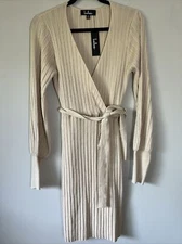 Lulus Cozy Melody Cream Ribbed Long Sleeve Sweater Dress Size M Knit NWT Fall