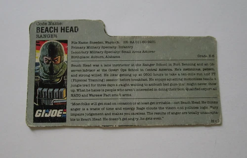 Beach Head 1986 G.I. JOE COBRA File Card Vintage Original