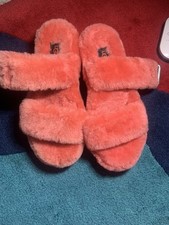 Ugg Fuzz Yeah Mariposa Coral Pink Sheepskin Slipper Sandals Slides Women 7