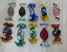 10 Pieces Vtg Wrapped Candy Art Glass Murano Style Hand Blown Mixed Color Lot