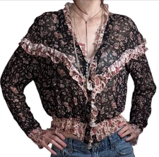 Ruffle Front Peasant Blouse Sz 8 H&M Boho Prairie Cottagecore Grannycore