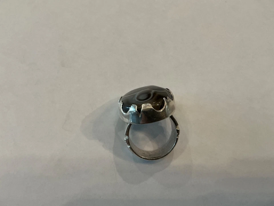 Exquisito Anillo Yemení Ágata Negra “Piedra Ojo” – Plata de Ley 925 Pura – Raro Foto 4 de 4
