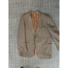Lanvin Paris Mens Vintage Houndstooth Wool Blazer Sport Coat Brown Tan Size 54