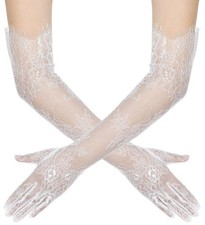 Women's Long Lace Floral Gloves Mesh Tulle Sheer Wedding Elbow Length Opera Part