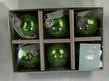 Tinsel and Fir Green Kugel Style Glass Heavy Christmas Ornaments Set of 6