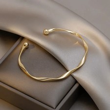 9K Gold Plated Twisted Bangle Adjustable Open Cuff Bracelet Women Gift UK Jewelr