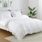 3-Piece Queen Duvet Cover Set White Ruffle Soft Microfiber Farmhouse Bedding