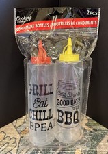 New Sealed Ketchup  Mustard Plastic Condiment Bottles 2 PCS BBQ GRILL  CHILL
