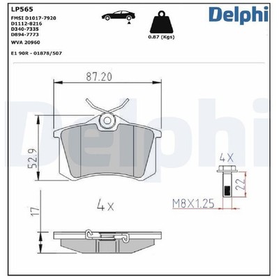 Delphi Bremsbelagsatz Bremsklötze hinten 1E0698451E 1E0698451G 21021590
