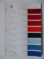 Original Glasurit Saab Paint Chips Sheet - 1966-1970