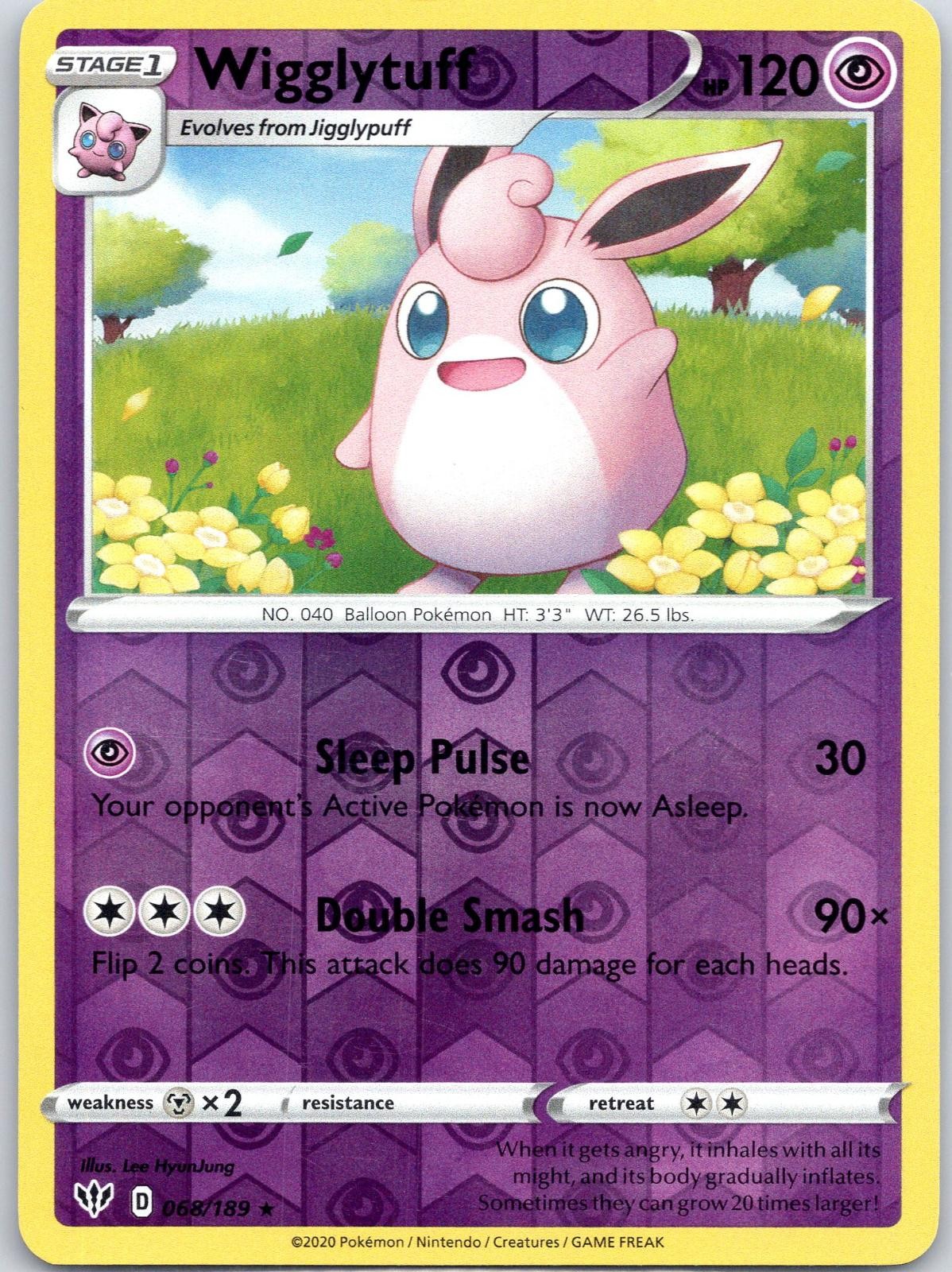 Wigglytuff 068/189 Rare Darkness Ablaze Pokemon Reverse Holo Lightly Played
