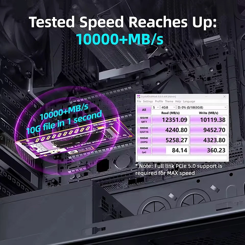 JEYI PCIe 5.0 to M.2 NVMe Adapter 128Gbps Gen5 Ultra-Speed SSD Expansion Card - Image 3 of 4